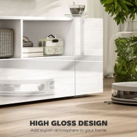 HOMCOM 16 LED Light TV Stand, with Storage - High Gloss White(m-4)