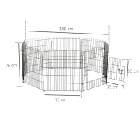 PawHut Parque para Animais de Estimação com 8 Paineis 71x76cm Dobrável Cerca para Animais de Estimação com Porta com Trava para Jardim Pátio Exterior Preto(m-3)