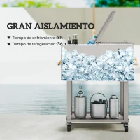 Outsunny Carro Nevera con Ruedas Abrebotellas y Estante 56L para Patio Fiesta Terraza 67x35x80 cm Gris Claro(m-4)