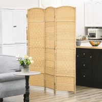 HOMCOM Separador de Ambientes de 3 Paneles Biombo Plegable 135x180 cm Pantalla de Privacidad de Polipropileno Natural(m-7)