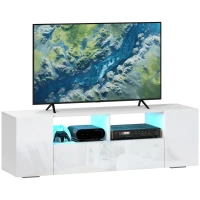 HOMCOM Dulap pentru Televizor cu Luciu Intens pentru Televizoare de pana la 60” cu lumini LED, Suport TV cu Rafturi de Depozitare si Dulapuri, Alb.(m-1)