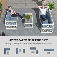 Outsunny Four-Piece L Shaped Garden Furniture Set with 5-Level Adjustable Lounger - Grey(m-4)