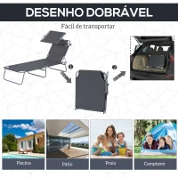 Outsunny Espreguiçadeira de Jardim Dobrável com Toldo Removível e Ajustável em Ângulo e Encosto Ajustável em 4 Posições para Jardim Terraço Campismo Exterior 187x58x36cm Cinza(m-5)