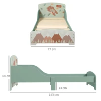 ZONEKIZ Pat pentru Copii 3-6 Ani cu Margini Înălțate și Design cu Animale, 77x143x60 cm, Verde(m-3)
