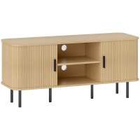 HOMCOM Mesa de TV con 2 Puertas Correderas Tipo Persiana 2 Estantes Abiertos para Televisores de 55 Pulgadas 120x40x55 cm Roble