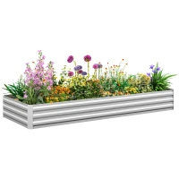 Outsunny Letto per Orto Rialzato in Metallo da Esterno per Fiori e Ortaggi, 241x90,5x30 cm, Argento(m-11)