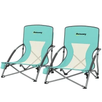 Outsunny Conjunto de 2 Cadeiras de Praia Dobráveis Cadeiras de Campismo Portáteis com Bolsa de Transporte 58x55x62 cm Azul Claro(m-11)