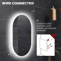 kleankin Oglindă de Perete cu Lumină LED în 3 Culori și Funcție Anti-Aburire, 81x51x4.5 cm, Transparent(m-8)