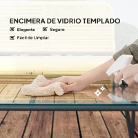 Outsunny Conjunto de Muebles Jardín Exterior de Ratán de 4 Piezas con Sofá Sillones y Mesa de Tablero de Vidrio Natural(m-6)