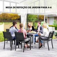 Outsunny Mesa de Refeição para Jardim Retangular com Estrutura de Alumínio Imitação Madeira e Bancada em Ripas 120x90x72 cm Preto(m-5)