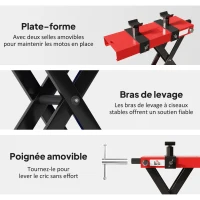 HOMCOM Cric de moto, table de levage moto à ciseaux, hauteur de levage 9,5-40 cm capacité 500 kg, 45 x 15 x 9,5-40 cm, rouge(m-6)