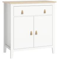 HOMCOM Aparador Sala de Estar Moderno com Gaveta Prateleira Ajustável e Puxadores em PU 80x40x90 cm Branco e Madeira(m-1)