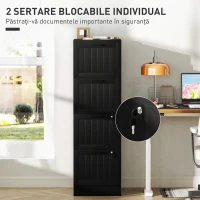 HOMCOM Comodă pentru Documente cu 4 Sertare, Șină Reglabilă, 2 Chei și 2 Încuietori, 40x40x131 cm, Negru(m-6)