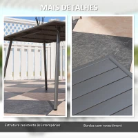 Outsunny Mesa de Jardim Retangular de Aço 150x80x74 cm Mesa de Refeição para Exterior com Desenho em Ripas Cinzento Escuro(m-6)