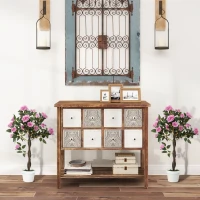 Outsunny Set of 2 Artificial Plants White Rose Floral in Pot, Fake Plants for Home Indoor Decor, 90cm, Purple(m-4)