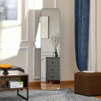 HOMCOM Oglindă de Podea sau Perete cu Cadru din Lemn, Oglindă cu Suport, Pliabil cu Balama, 37x43x156 cm, Nuc(m-9)