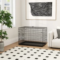 PawHut Jaula para Perros Plegable Transportín para Perros con 2 Puertas Bandeja Extraíble Asa de Transporte 92x57x62,5 cm Negro(m-8)