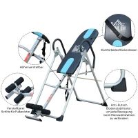 HOMCOM Opvouwbare Inversiebank Zwaartekrachttrainer met Veiligheidsgordel Verstelbare Inversiehoek tot 136kg Staal Zilver+Zwart+Blauw(m-5)