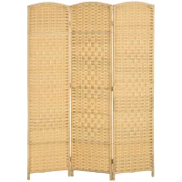 HOMCOM Separador de Ambientes de 3 Paneles Biombo Plegable 135x180 cm Pantalla de Privacidad de Polipropileno Natural(m-11)