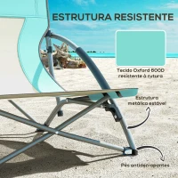Outsunny Conjunto de 2 Cadeiras de Praia Dobráveis Cadeiras de Campismo Portáteis com Bolsa de Transporte 58x55x62 cm Azul Claro(m-7)
