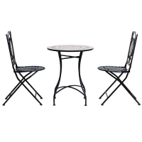 Outsunny Mesa de Jardim Mesa Mosaico Cerâmica e Redonda Mesita de Café para Varanda Terraço Φ60x71cm(m-9)