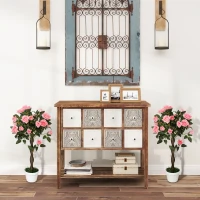 Outsunny Set of 2 Artificial Plants Pink Rose Floral in Pot, Fake Plants for Home Indoor Decor, 90cm(m-4)