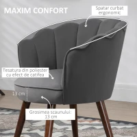 HOMCOM Fotoliu Captusit cu Spatar Tip Scoica si Picioare din Lemn, 66x66x78.5 cm, Gri inchis(m-6)