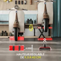 HOMCOM Cric de moto, table de levage moto à ciseaux, hauteur de levage 9,5-40 cm capacité 500 kg, 45 x 15 x 9,5-40 cm, rouge(m-5)