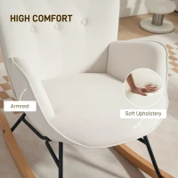 HOMCOM Rocking Chair, Modern Upholstered Velvet Armchair with Solid Wood Legs and Metal Frame for Living Room, Bedroom, Cream(m-7)