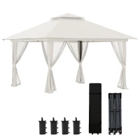 Outsunny Tenda Dobrável Pop-Up com Altura Ajustável Proteção UV50+ Rede Mosquiteira e Bolsa de Transporte com Rodas 3,92x3,92x2,83m Creme(m-10)