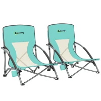 Outsunny Conjunto de 2 Cadeiras de Praia Dobráveis Cadeiras de Campismo Portáteis com Bolsa de Transporte 58x55x62 cm Azul Claro(m-10)