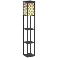 HOMCOM Lampadaire Noir Étagère MDF Motif Nid d'Abeille