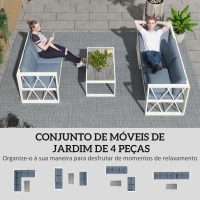 Outsunny Conjunto de Jardim de 4 Peças em Forma de L com 2 Sofás Sofá de Canto com Assento Ajustável e Mesa de Centro Bege e Cinza(m-4)