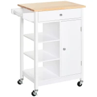 HOMCOM Carrinho de cozinha com 1 gaveta 1 armário 3 prateleiras abertas 66x39.5x86.5 cm Branco(m-1)
