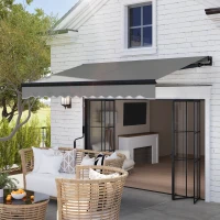 Outsunny 2.5 x 2m Electric Awning with LED Light and Remote Controller, Aluminium Frame DIY Retractable Awning, UV50+ Sun Shade Canopy for Garden Patio Deck Door Window, Dark Grey(m-2)