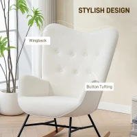 HOMCOM Rocking Chair, Modern Upholstered Velvet Armchair with Solid Wood Legs and Metal Frame for Living Room, Bedroom, Cream(m-6)