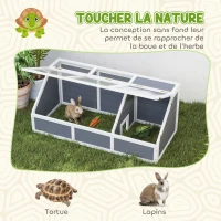 PawHut Maison enclos cage pour petit animal tortue en bois avec couvercle ouvrable, loquets, 2 espaces distincts, gris(m-5)