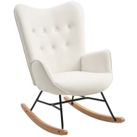 HOMCOM Rocking Chair, Modern Upholstered Velvet Armchair with Solid Wood Legs and Metal Frame for Living Room, Bedroom, Cream(m-11)