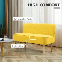 HOMCOM Sofa Retrodesign 2-zitsbank, houten poten, 117 cm x 56,5 cm x 77 cm, Geel(m-3)