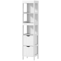 HOMCOM Mobilier de Baie cu 3 Rafturi Deschise și 2 Sertare, 30x30x141.2 cm, Alb(m-10)