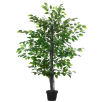 Outsunny Arbre Artificiel Plante Artificielle ficus H.1,45 m Tronc Branches Liane Lichen Feuilles Grand réalisme Pot Inclus(m-11)