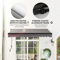 Outsunny 3 x 2.5m Electric Awning with LED Light and Remote Controller, Aluminium Frame DIY Retractable Awning, UV50+ Sun Shade Canopy for Garden Patio Deck Door Window, Dark Grey(m-6)