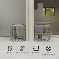 Outsunny Piège cage de capture pliante pour petits animaux type rat et souris - 2 portes poignée 66 x 24 x 30,5 cm acier gris(m-4)