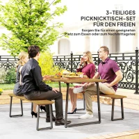 Outsunny Sitzgruppe 3-teilig Holz Essgruppe für 6 Personen Esstisch mit 2 Bänke Schirmloch Holztisch 178 x 76 x 77 cm Naturholz(m-4)
