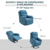 HOMCOM Fauteuil électrique releveur fauteuil relax avec repose-pieds dossier inclinable télécommande poche latérale bleu(m-4)