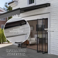 Outsunny 3 x 2.5m Electric Awning with LED Light and Remote Controller, Aluminium Frame DIY Retractable Awning, UV50+ Sun Shade Canopy for Garden Patio Deck Door Window, Dark Grey(m-8)