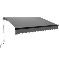 Outsunny 3 x 2.5m Electric Awning with LED Light and Remote Controller, Aluminium Frame DIY Retractable Awning, UV50+ Sun Shade Canopy for Garden Patio Deck Door Window, Dark Grey(m-11)