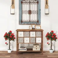 Outsunny Set of 2 Artificial Plants White Rose Floral in Pot, Fake Plants for Home Indoor Decor, 90cm, Red(m-4)