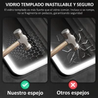 HOMCOM Espejo de Baño con Luz LED 70x50 cm con Bluetooth 3 Colores de Luz Reloj Digital Función Antivaho Función de Memoria(m-8)