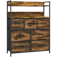 HOMCOM Cómoda de Tela con 7 Cajones y 2 Estantes de Estilo Industrial con Marco de Acero 79x29x101 cm Marrón Rustico(m-1)